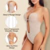 U Plunge Open Back Thong Shapewear Bodysuit Beige