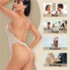 U Plunge Open Back Thong Shapewear Bodysuit Beige